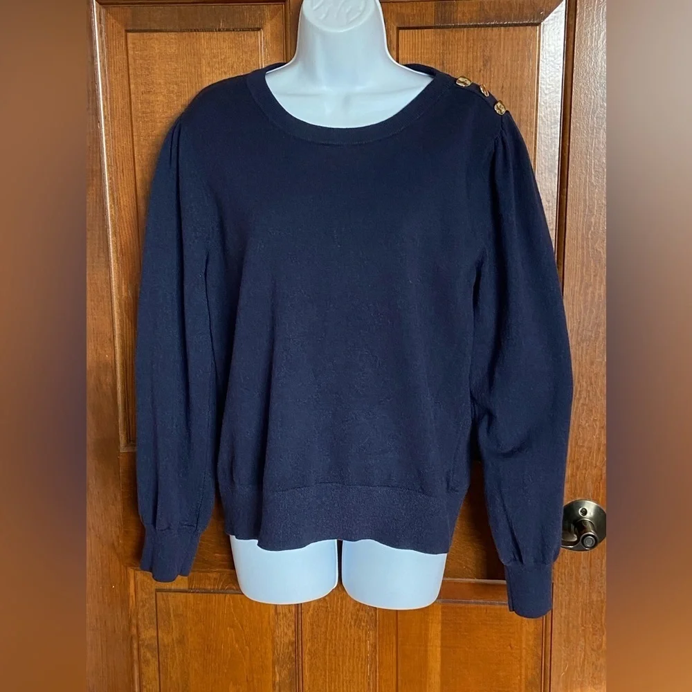 Velvet Heart LA Navy Blue Sweater with Gold plated buttons balloon sleeves XL